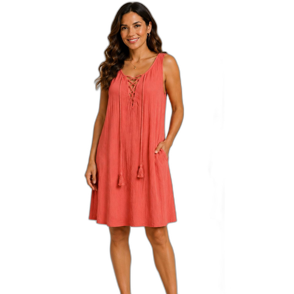Love Squared Lace-Up Coral Lightweight Summer Dress- Size 2X